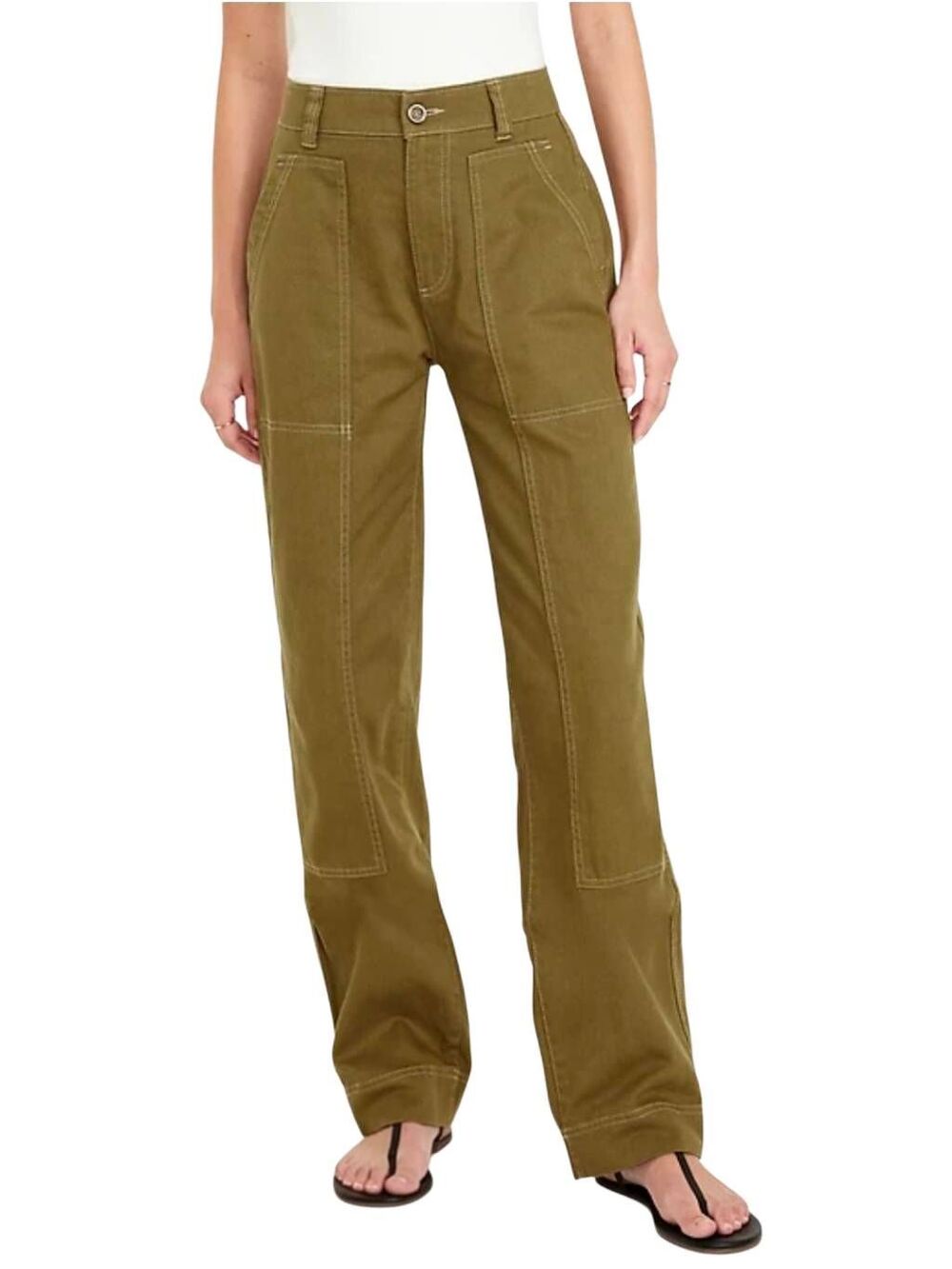 Old Navy High Rise Straight Utility Pants Green Size 14 EUC